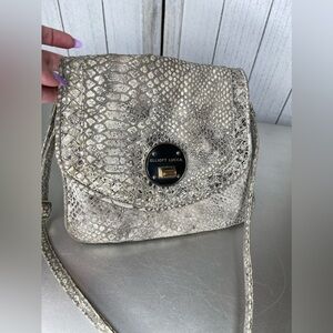 Elliott Lucca Gray Leather Rojo Multi Snakeskin Flap Crossbody Purse